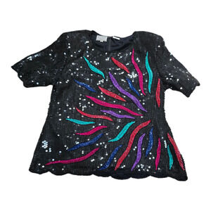 Vintage Stenay Beaded Short Sleeve Blouse L